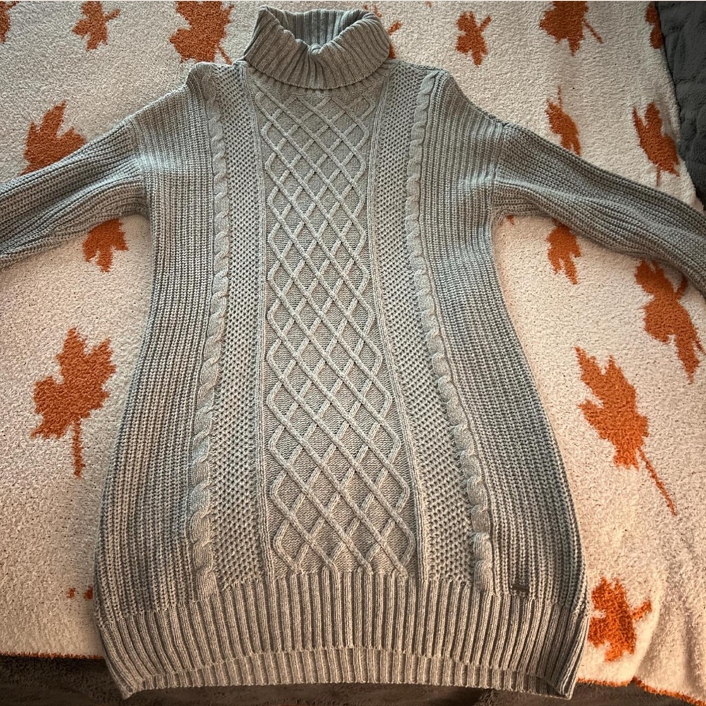 Grey turtleneck sweater dress